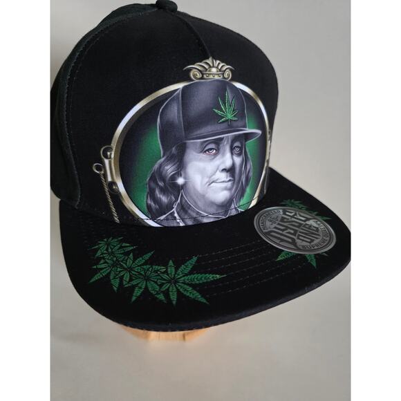 Dyse One Snapback Hat Black Benjamin Franklin Weed Leaf Graphic NWT - Picture 2 of 10